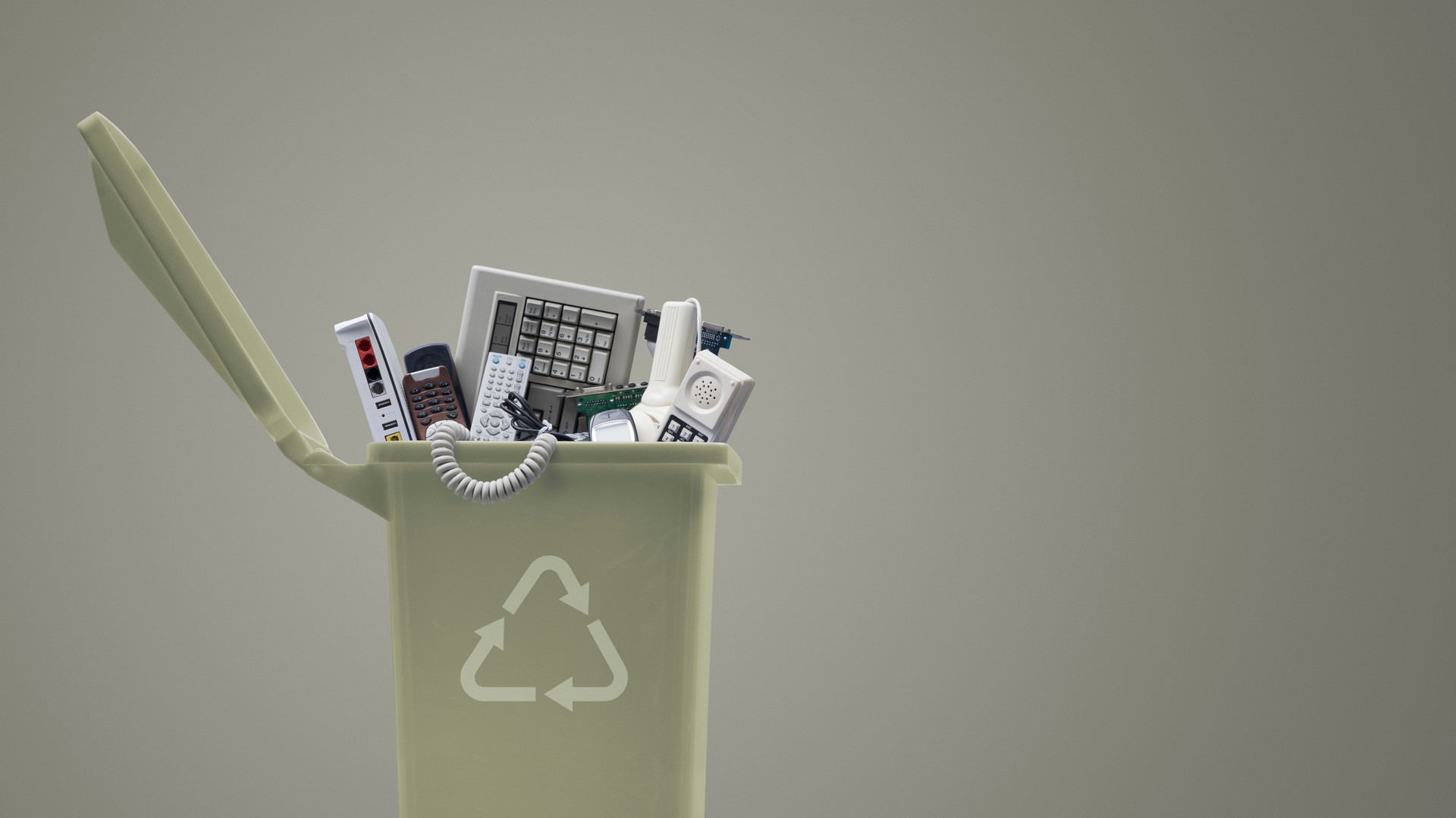 Waste bin full of e-waste